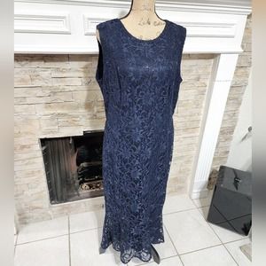 Alexa B. NITES Navy Floral Lace Party Maxi Dress Plus Size 18W‎ 2X New!